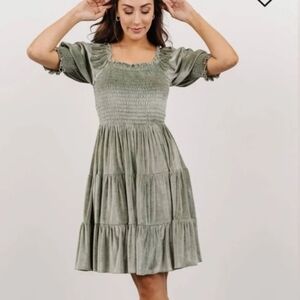 Baltic Born Bliss Mini Velvet Smocked Mini Dress, Dusty Sage, M
